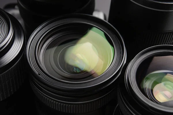 Set Modern Camera Lenses Closeup — Stock Photo, Image