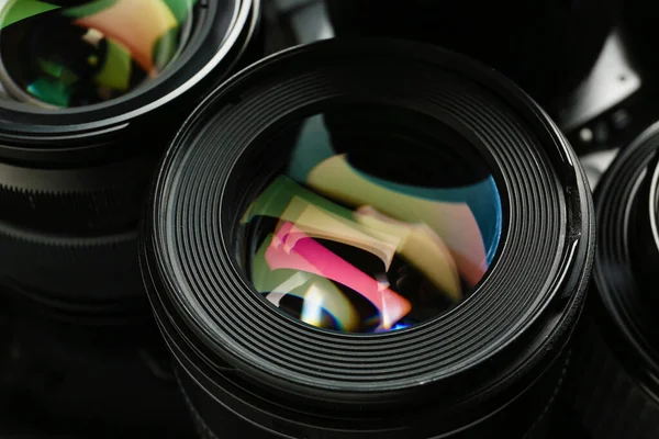 Set Modern Camera Lenses Closeup — Stock Photo, Image