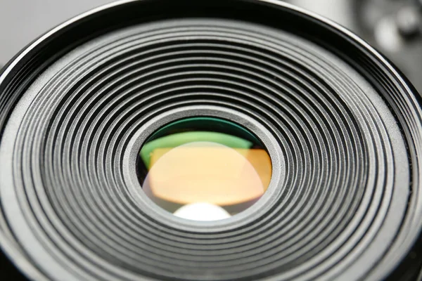 Objektiv Fotoaparátu Tmavém Pozadí Detailní Záběr — Stock fotografie