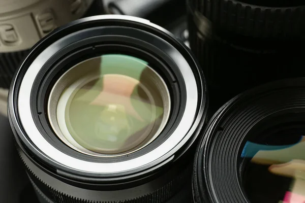 Set Modern Camera Lenses Closeup — Stock Photo, Image