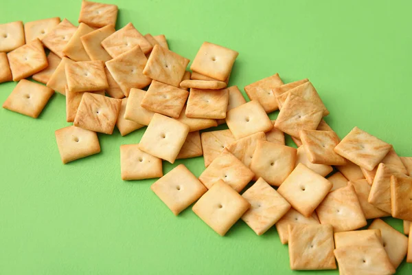 Tasty Crackers Color Background Closeup — Stock Photo, Image