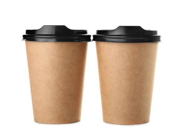 Чашки Вынос Кофе Белом Фоне — стоковое фото