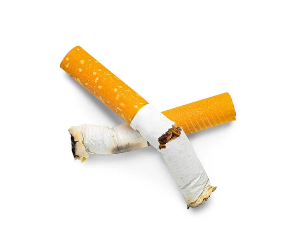Verbrande Sigaretten Witte Achtergrond — Stockfoto
