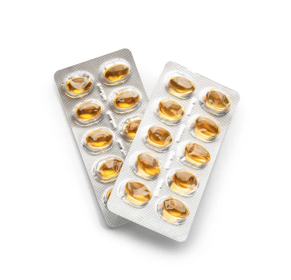 Blister Packages Fish Oil Capsules White Background — Stock Photo, Image