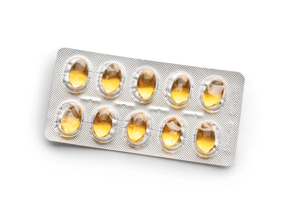 Blisterverpakking Met Visolie Capsules Witte Achtergrond — Stockfoto