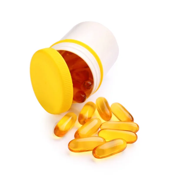 Bottle Fish Oil Capsules White Background — Stock Photo, Image