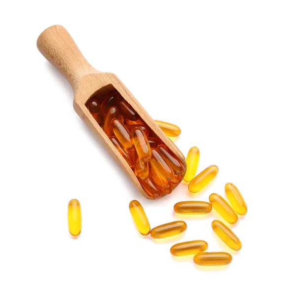 Scoop Fish Oil Capsules White Background — Stock Photo, Image