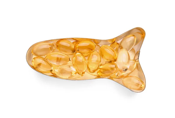 Fish Shaped Plate Oil Capsules White Background — Stock Photo, Image