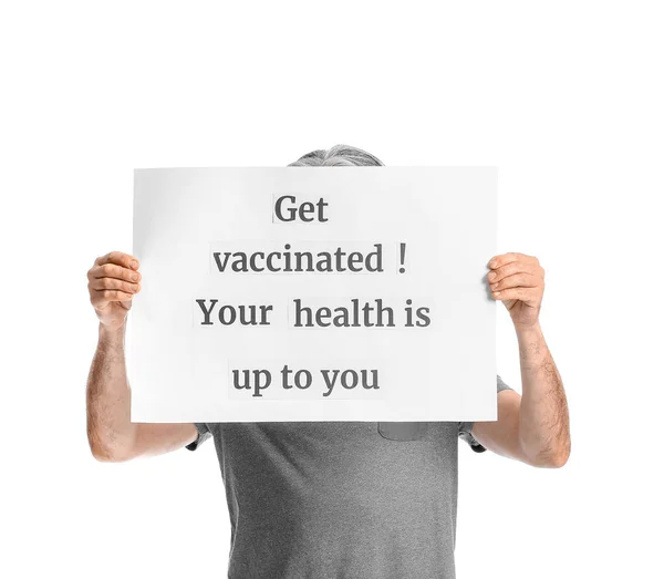 Senior Man Holding Poster Text Get Vaccinated Vaše Zdraví Vaše — Stock fotografie