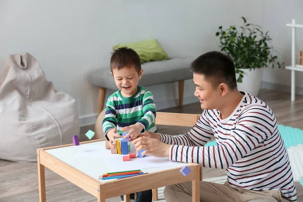 Happy Father His Little Son Playing Home — Stock Photo, Image