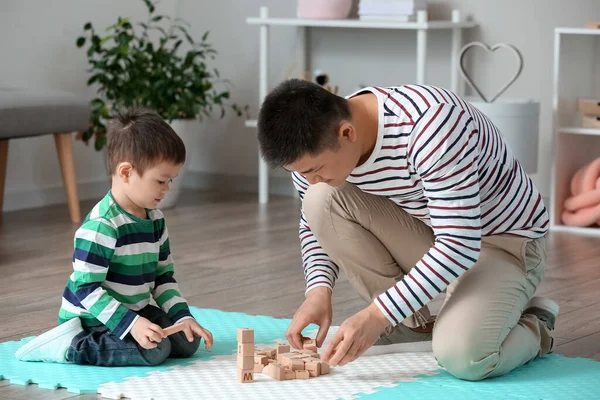 Happy Father His Little Son Playing Home — Stock Photo, Image