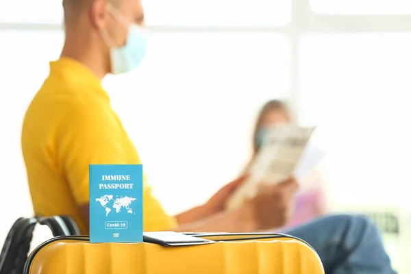 Immune Passport Suitcase Young Man Airport — Stock Photo, Image