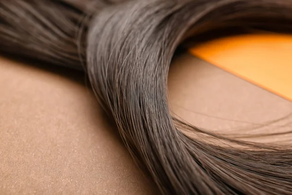 Καστανά Μαλλιά Στο Φόντο Χρώμα Closeup — Φωτογραφία Αρχείου