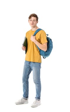 Beyaz arka planda erkek öğrenci