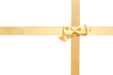 Beyaz arkaplanlı güzel altın kurdeleler.