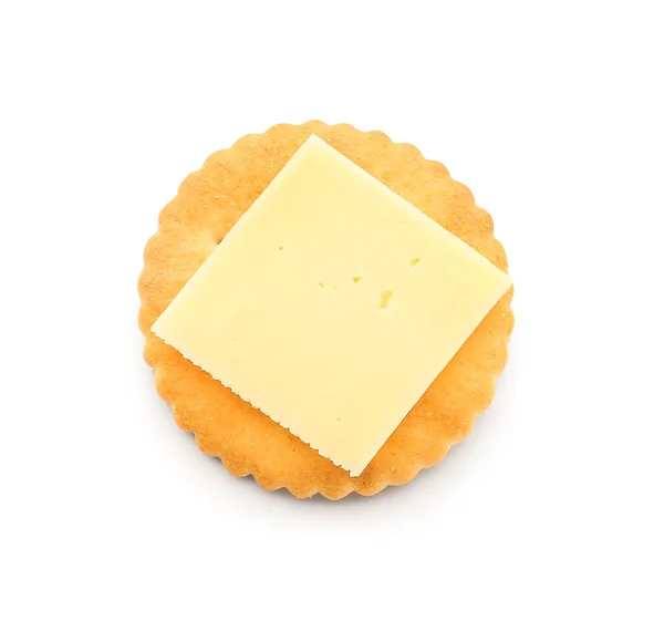 Tasty Cracker Cheese White Background — Stock Photo, Image