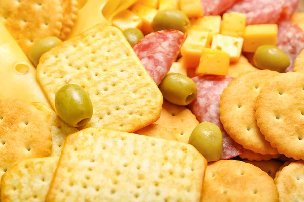 Tasty Crackers Cheese Snacks Closeup — Stock Photo, Image