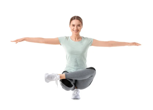 Sporty Young Woman Doing Yoga White Background — Stock Photo, Image