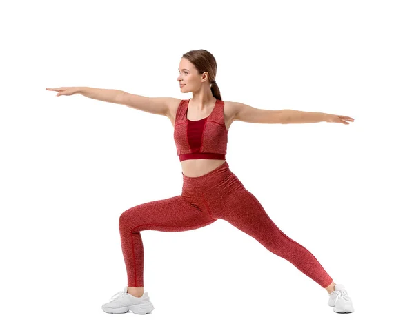 Sportliche Junge Frau Macht Yoga Auf Weißem Hintergrund — Stockfoto