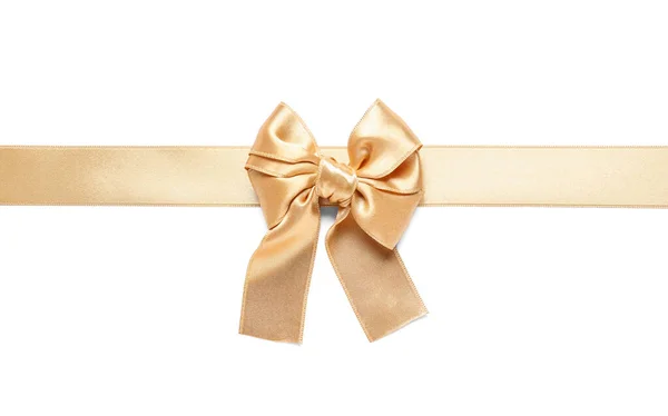 Beautiful Golden Ribbon Bow White Background — ストック写真