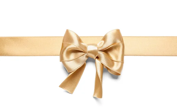 Beautiful Golden Ribbon Bow White Background — Stock Fotó