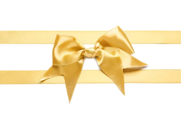 Beautiful Golden Ribbons Bow White Background — Stock Fotó