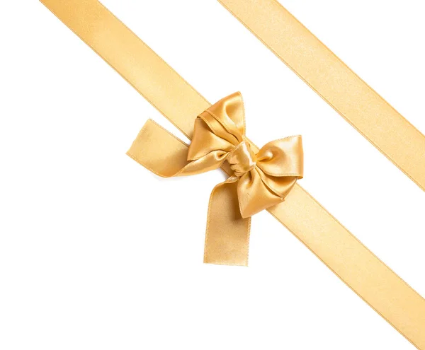 Beautiful Golden Ribbons Bow White Background — Stock Fotó