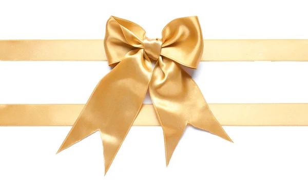 Beautiful Golden Ribbons Bow White Background — Stock Photo, Image