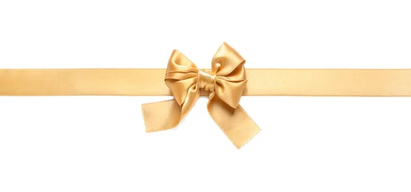 Fita Dourada Bonita Com Arco Fundo Branco — Fotografia de Stock