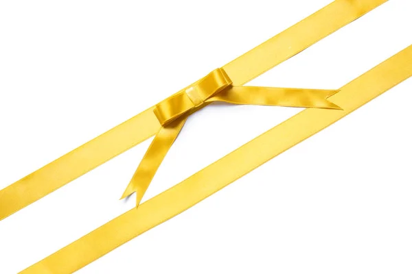 Beautiful Golden Ribbons Bow White Background — Stock Photo, Image