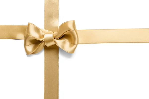 Beautiful Golden Ribbon Bow White Background — ストック写真