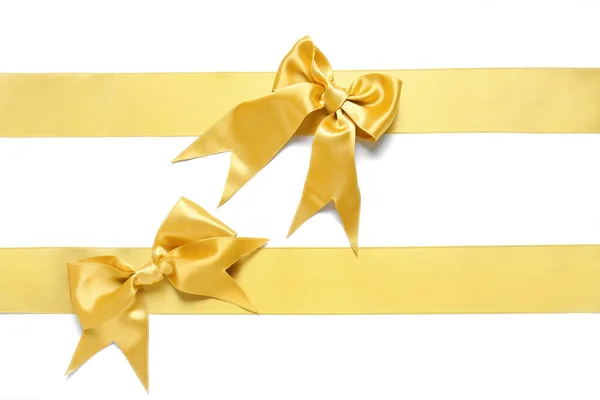 Beautiful Golden Ribbons Bows White Background — ストック写真