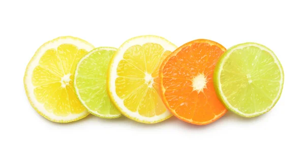 Gezonde Citrusvruchten Schijfjes Witte Achtergrond — Stockfoto