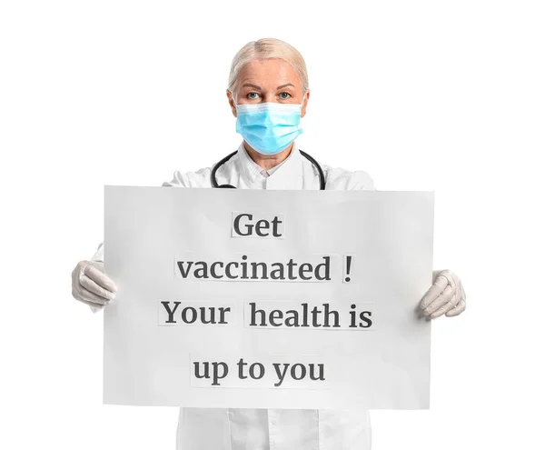 Doctor Holding Poster Text Get Vaccinated Your Health You White — Stock Photo, Image