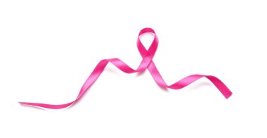 Beyaz arka planda pembe kurdele. Göğüs kanseri farkındalığı konsepti