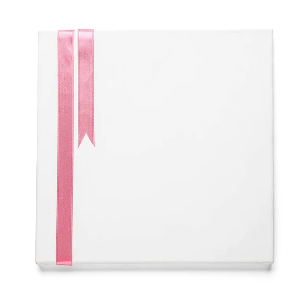 Blank Card Beautiful Pink Ribbons White Background — ストック写真