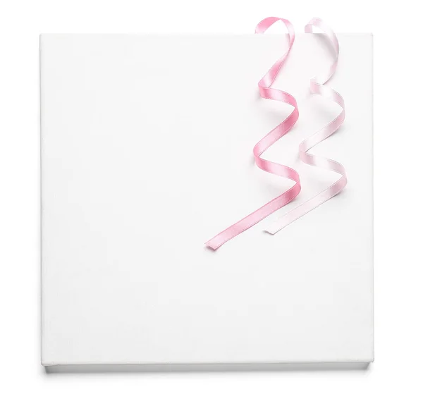 Blank Card Beautiful Pink Ribbons White Background — ストック写真