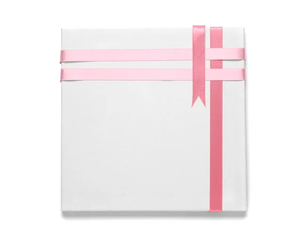 Blank Card Beautiful Pink Ribbons White Background — ストック写真