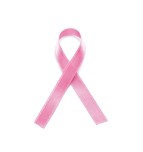 Pink Ribbon White Background Breast Cancer Awareness Concept — Stock Photo, Image