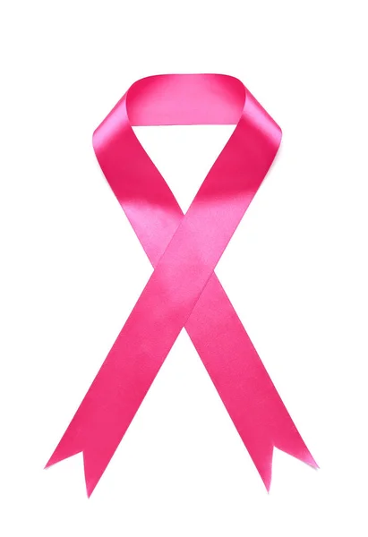 白色背景的粉红缎带 乳腺癌意识概念 — 图库照片