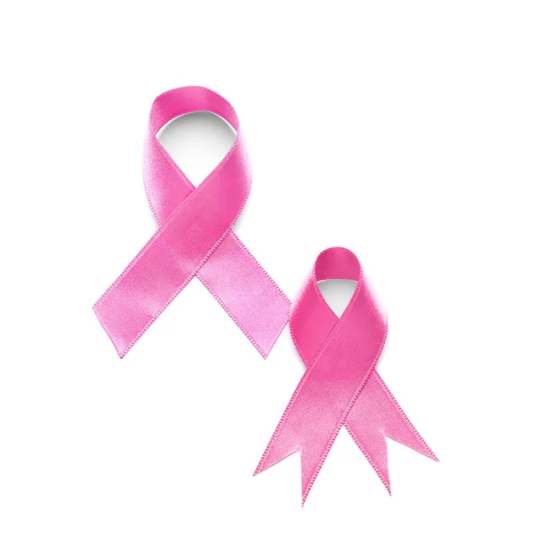 白色背景的粉红缎带 乳腺癌意识概念 — 图库照片