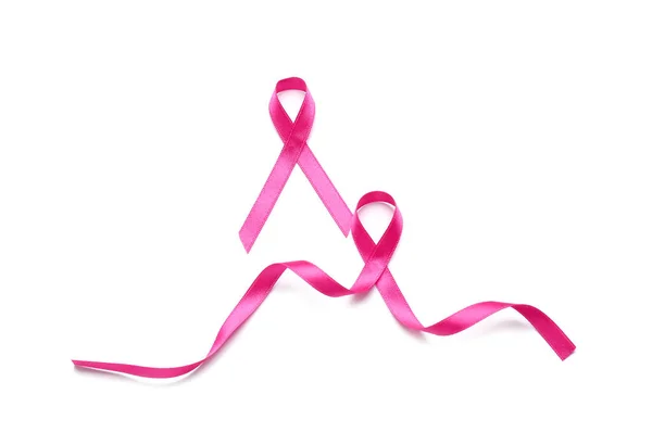 Pink Ribbons White Background Breast Cancer Awareness Concept — Stock Photo, Image