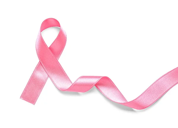 Pink Ribbon White Background Breast Cancer Awareness Concept — Stock Photo, Image