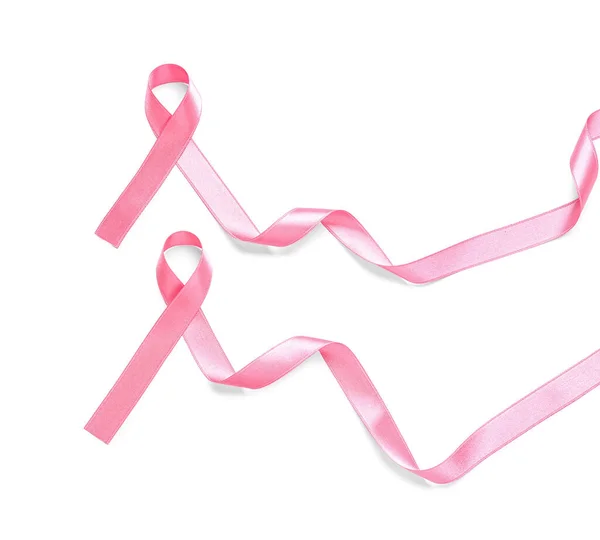 Pink Ribbons White Background Breast Cancer Awareness Concept — Stock Photo, Image