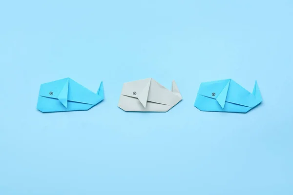 Origami Whales Color Background Concept Uniqueness — Stock Photo, Image