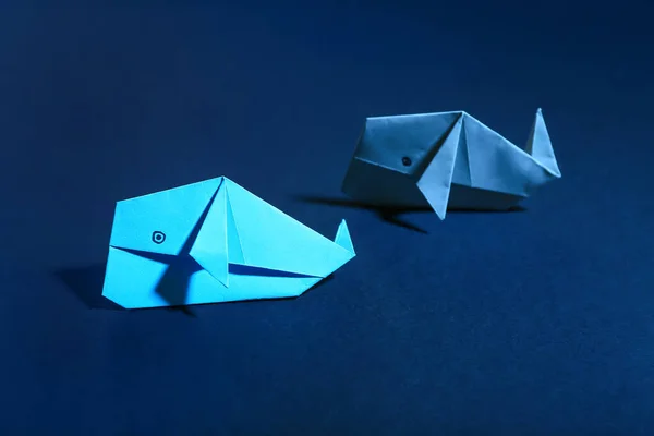 Origami Whales Color Background Closeup Concept Uniqueness — Stock Photo, Image