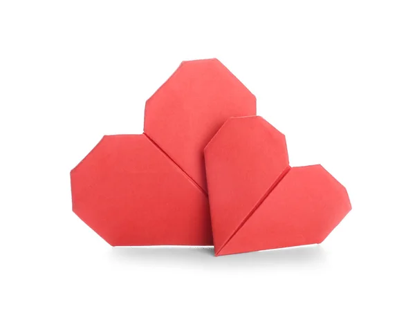 Origami Καρδιές Λευκό Φόντο Έννοια Της Μοναδικότητας — Φωτογραφία Αρχείου