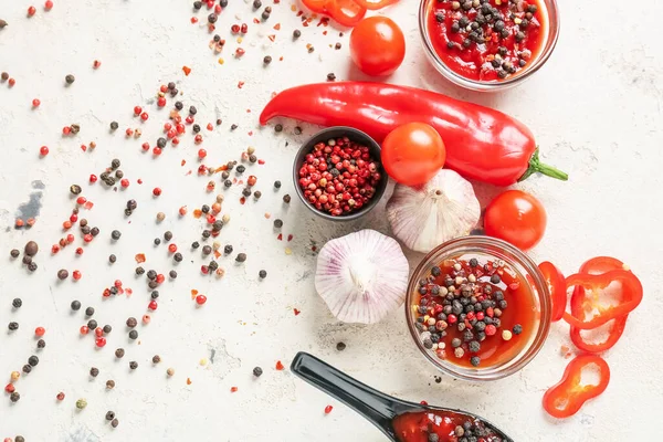 Composition Peppercorn Sauce Ingredients Light Background — Stock Photo, Image