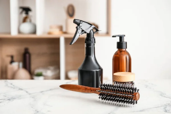 Hair Brush Cosmetics Table Room — Stock Photo, Image