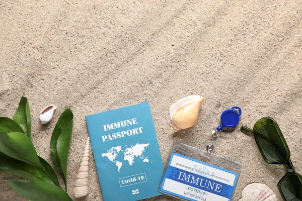 Immune Passport International Certificate Vaccination Beach — Stock Photo, Image